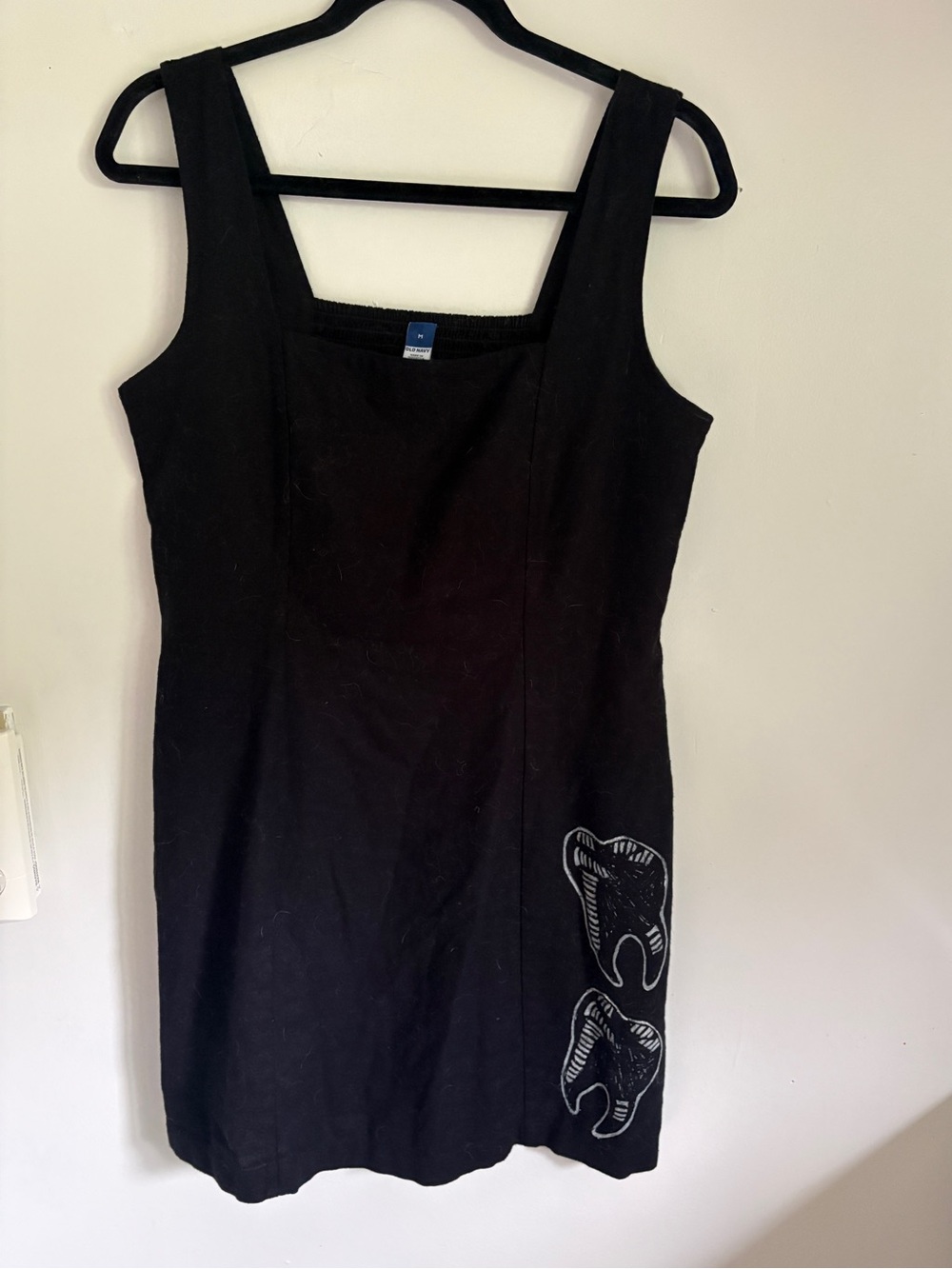 Lino Block Printed Old Navy Black Sleeveless Mini Sundress sz M linen